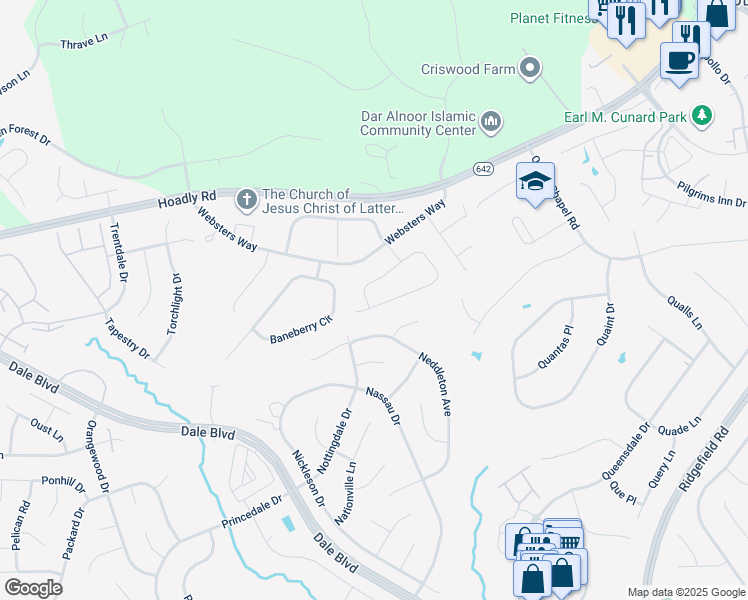 map of restaurants, bars, coffee shops, grocery stores, and more near 5630 Victory Loop in Manassas