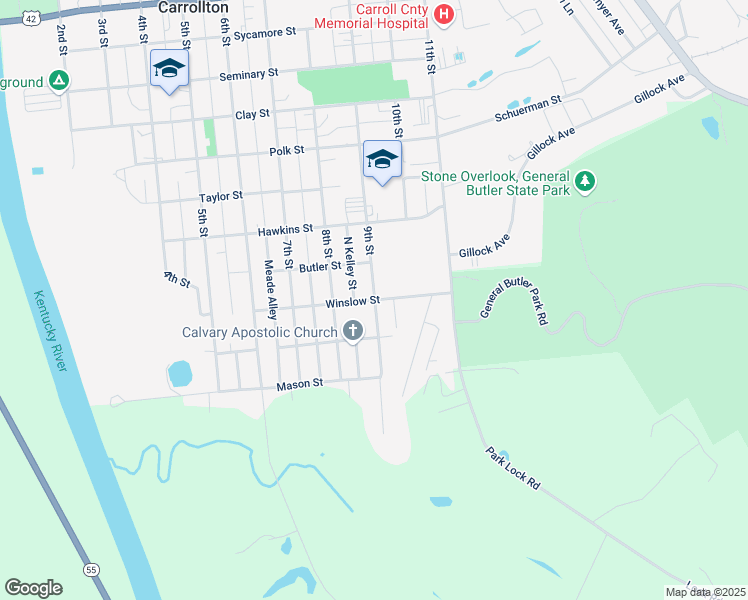 map of restaurants, bars, coffee shops, grocery stores, and more near 1000 9th Street in Carrollton