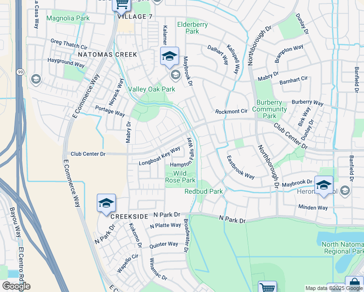 map of restaurants, bars, coffee shops, grocery stores, and more near 5415 Hampton Falls Way in Sacramento