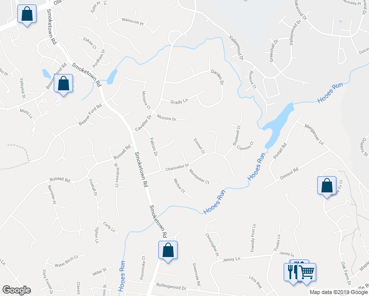map of restaurants, bars, coffee shops, grocery stores, and more near 3264 Chancellor Drive in Woodbridge