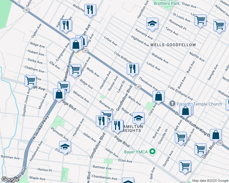 map of restaurants, bars, coffee shops, grocery stores, and more near 1437 Laurel Street in St. Louis