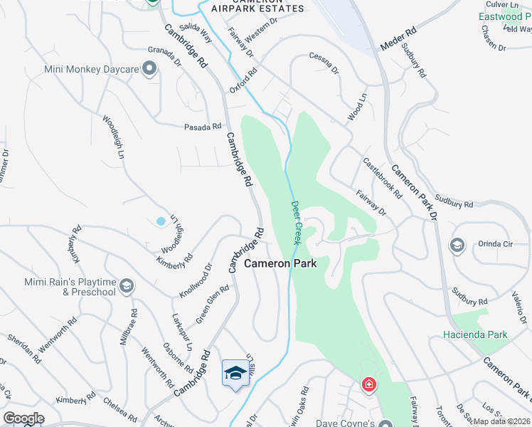map of restaurants, bars, coffee shops, grocery stores, and more near 3455 Cambridge Road in Cameron Park