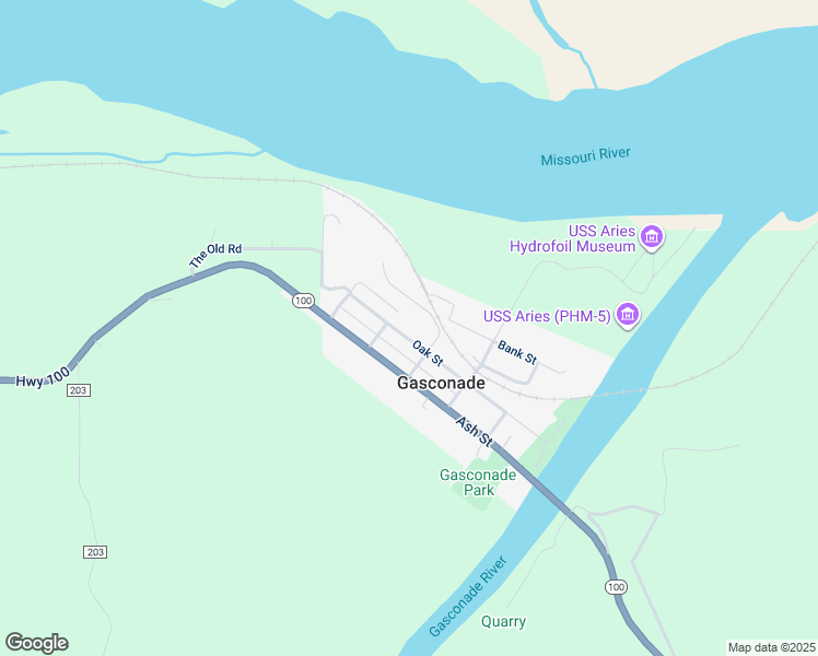 map of restaurants, bars, coffee shops, grocery stores, and more near 376 Oak Street in Gasconade