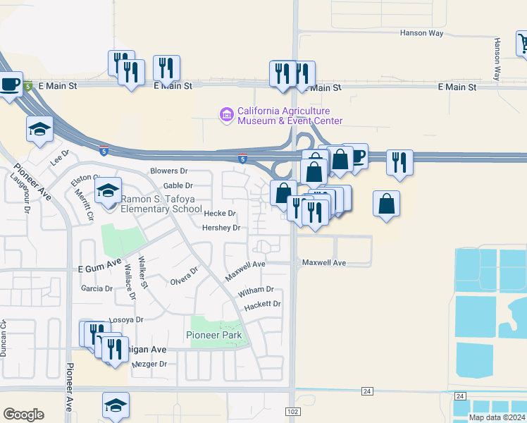 map of restaurants, bars, coffee shops, grocery stores, and more near 1967 Miller Court in Woodland