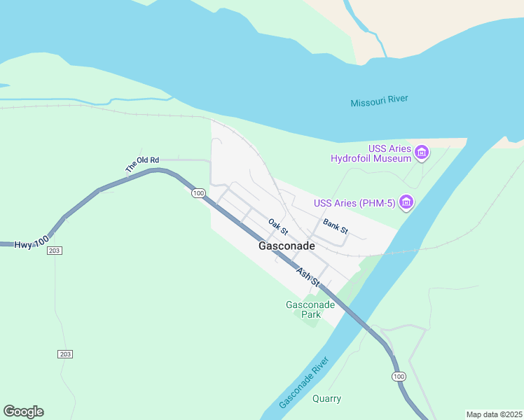 map of restaurants, bars, coffee shops, grocery stores, and more near 376 Oak Street in Gasconade