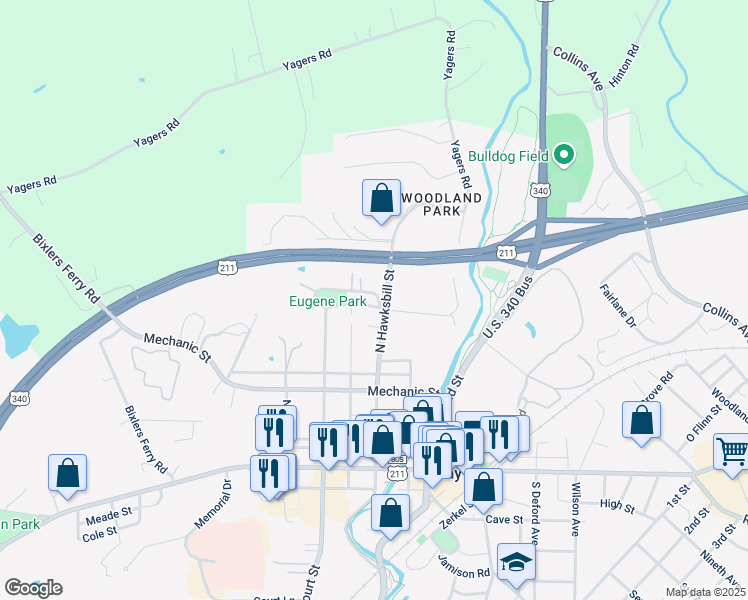 map of restaurants, bars, coffee shops, grocery stores, and more near 99 Rosser Drive in Luray