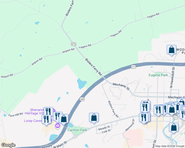 map of restaurants, bars, coffee shops, grocery stores, and more near 161 Route 764 in Luray