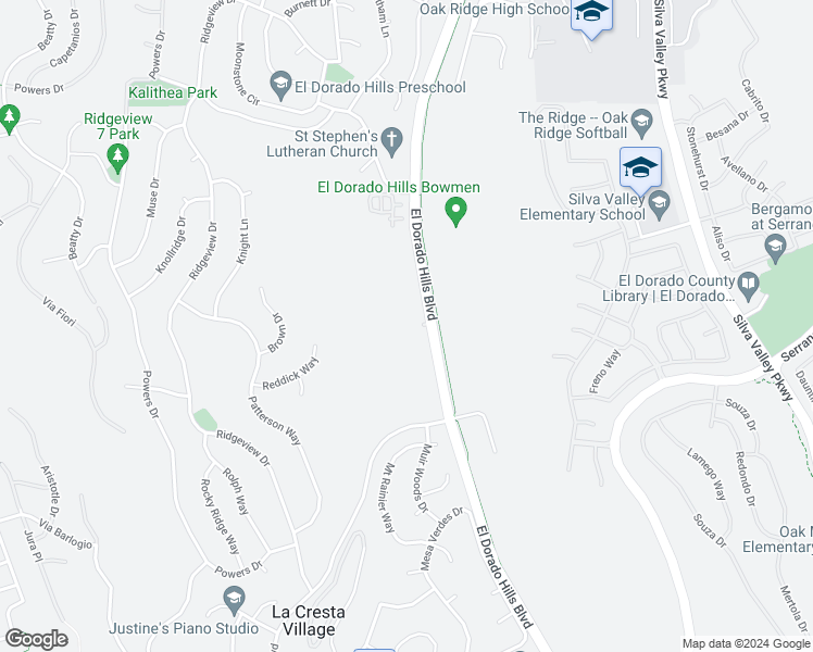 map of restaurants, bars, coffee shops, grocery stores, and more near 3440 El Dorado Hills Boulevard in El Dorado Hills