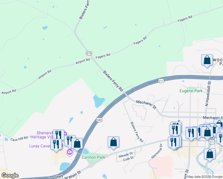 map of restaurants, bars, coffee shops, grocery stores, and more near 161 Route 764 in Luray