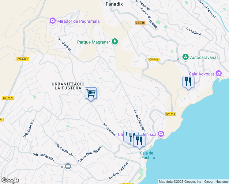 map of restaurants, bars, coffee shops, grocery stores, and more near 7 Carrer l'Arboç in Benissa