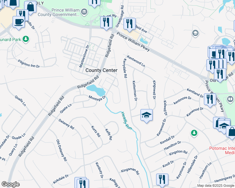 map of restaurants, bars, coffee shops, grocery stores, and more near 13042 Taverner Loop in Woodbridge