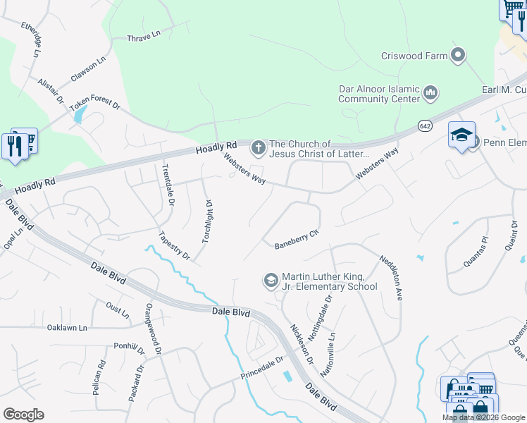 map of restaurants, bars, coffee shops, grocery stores, and more near 13025 Brierly Forest Court in Manassas