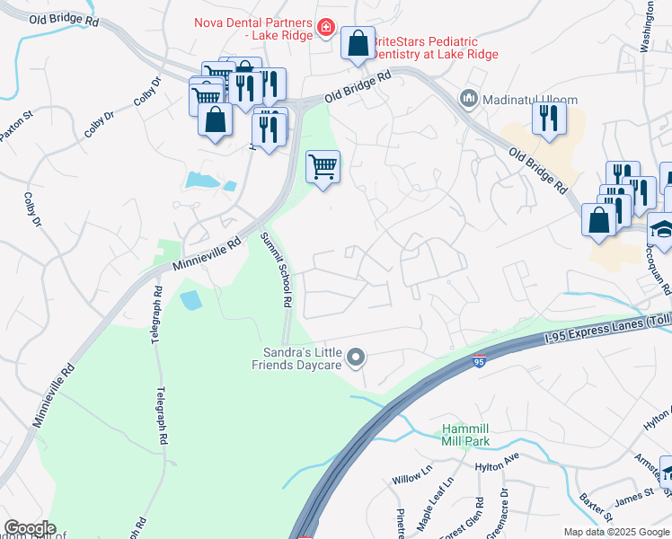 map of restaurants, bars, coffee shops, grocery stores, and more near 2022 Germander Way in Woodbridge