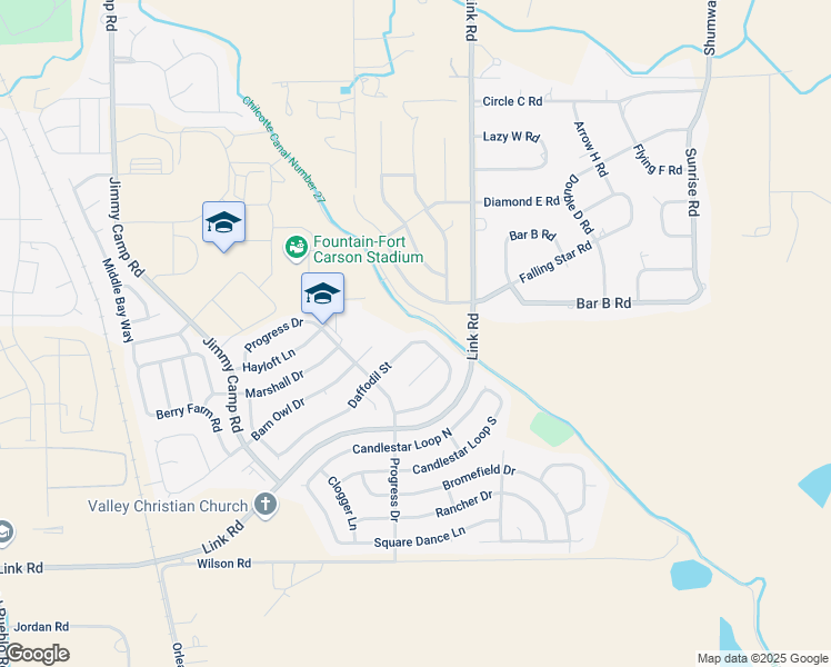 map of restaurants, bars, coffee shops, grocery stores, and more near 929 Daffodil Street in Fountain