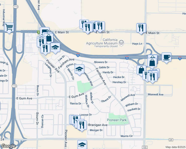 map of restaurants, bars, coffee shops, grocery stores, and more near 1817 Hardy Drive in Woodland