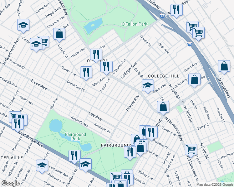 map of restaurants, bars, coffee shops, grocery stores, and more near 4321 Linton Avenue in St. Louis