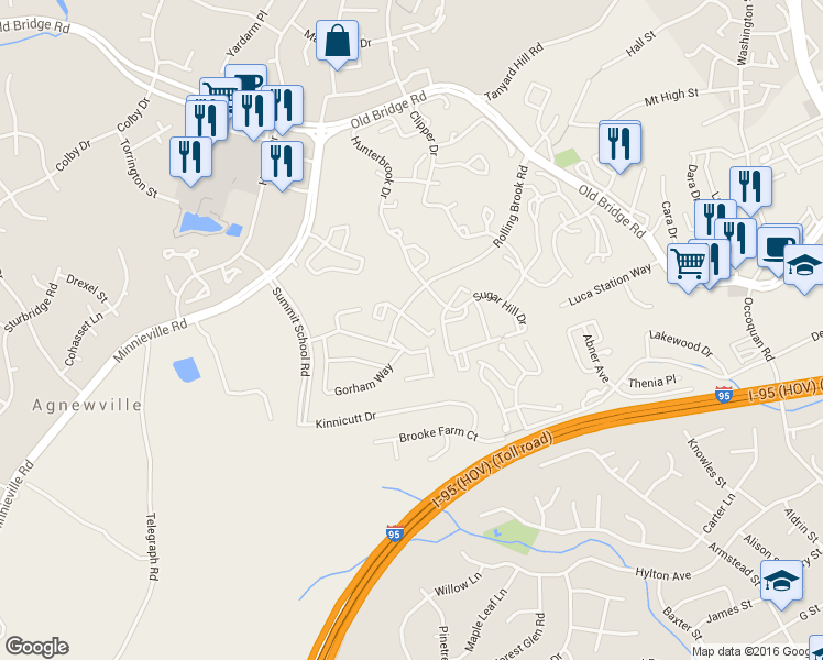 map of restaurants, bars, coffee shops, grocery stores, and more near 1969 Teasel Court in Woodbridge