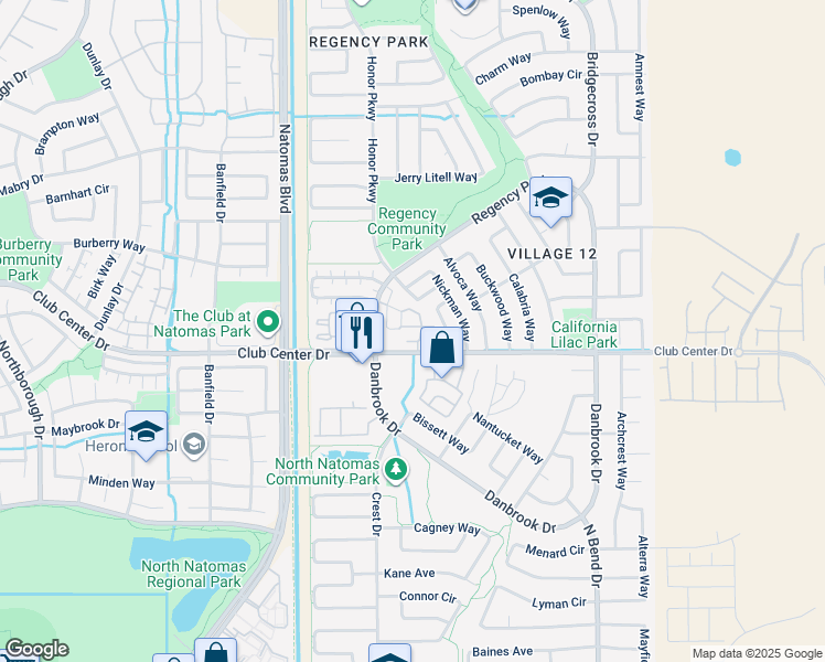 map of restaurants, bars, coffee shops, grocery stores, and more near 50 Regency Park Circle in Sacramento