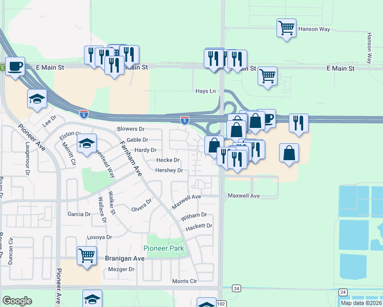 map of restaurants, bars, coffee shops, grocery stores, and more near 1949 Vaca Court in Woodland