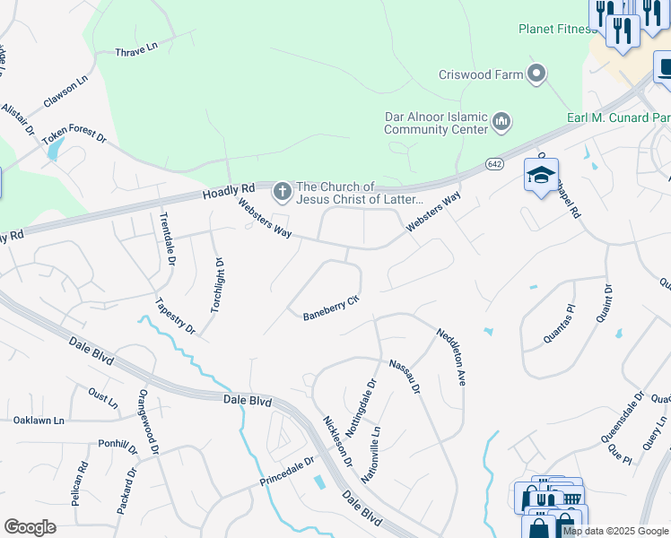map of restaurants, bars, coffee shops, grocery stores, and more near 14081 Baneberry Circle in Manassas