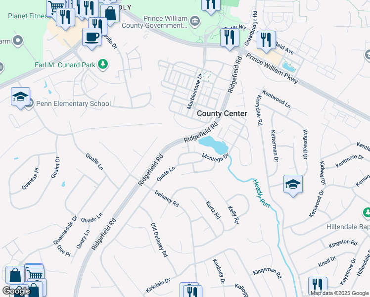 map of restaurants, bars, coffee shops, grocery stores, and more near 13008 Hargrett Way in Woodbridge