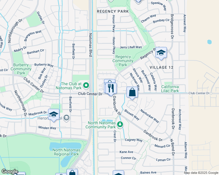 map of restaurants, bars, coffee shops, grocery stores, and more near 2001 Club Center Drive in Sacramento
