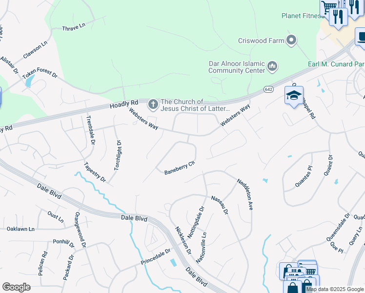 map of restaurants, bars, coffee shops, grocery stores, and more near 14081 Baneberry Circle in Manassas