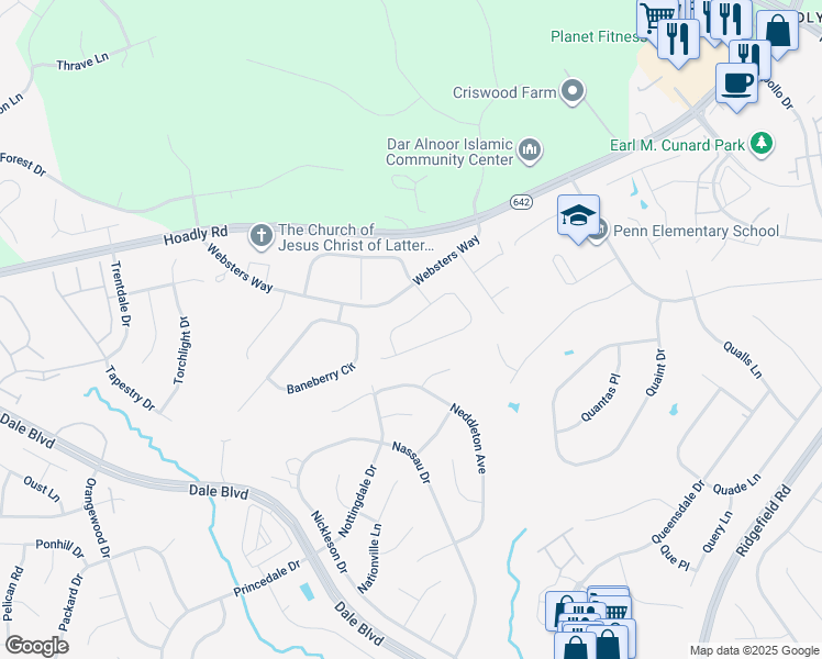 map of restaurants, bars, coffee shops, grocery stores, and more near 5522 Victory Loop in Manassas