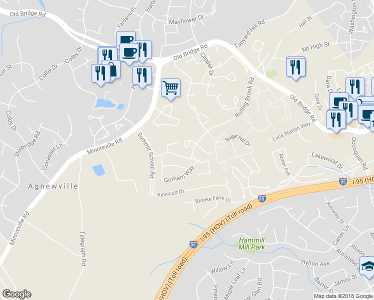 map of restaurants, bars, coffee shops, grocery stores, and more near 2069 Stargrass Court in Woodbridge