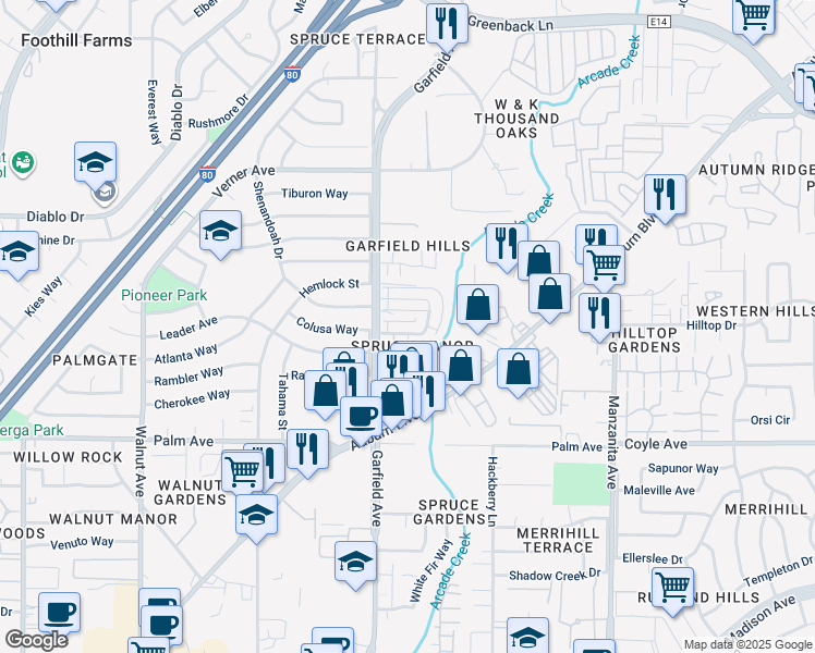 map of restaurants, bars, coffee shops, grocery stores, and more near 5533 Keoncrest Circle in Sacramento