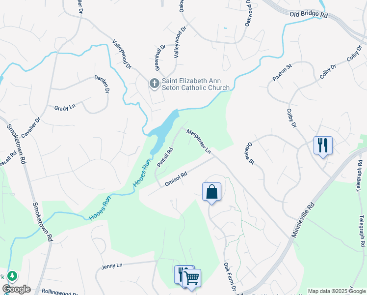 map of restaurants, bars, coffee shops, grocery stores, and more near 2872 Bufflehead Court in Woodbridge