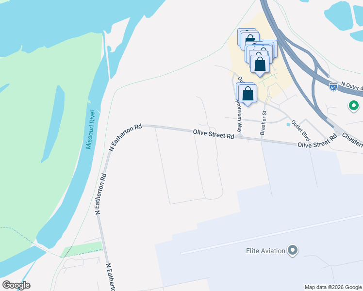 map of restaurants, bars, coffee shops, grocery stores, and more near 18668 Olive Street Road in Chesterfield