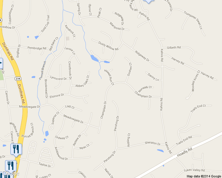 map of restaurants, bars, coffee shops, grocery stores, and more near 13001 Champlain Drive in Manassas