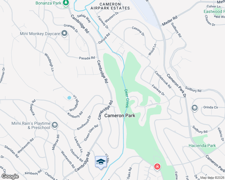 map of restaurants, bars, coffee shops, grocery stores, and more near 3455 Cambridge Road in Cameron Park