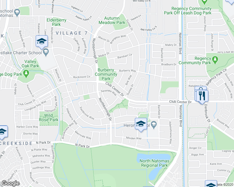 map of restaurants, bars, coffee shops, grocery stores, and more near 2445 Serenata Way in Sacramento