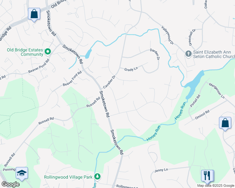 map of restaurants, bars, coffee shops, grocery stores, and more near 12717 Falcon Drive in Woodbridge