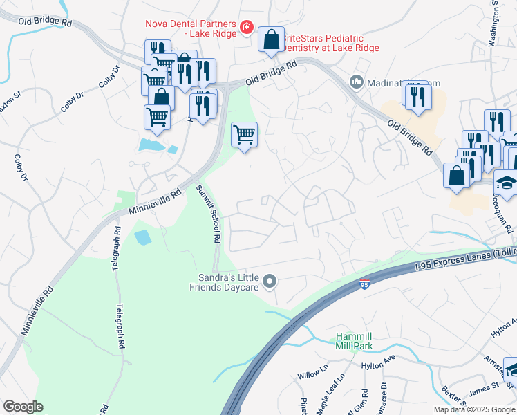 map of restaurants, bars, coffee shops, grocery stores, and more near 2083 Stargrass Court in Woodbridge