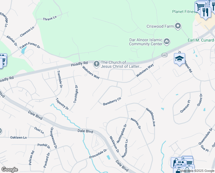 map of restaurants, bars, coffee shops, grocery stores, and more near 14098 Baneberry Circle in Manassas