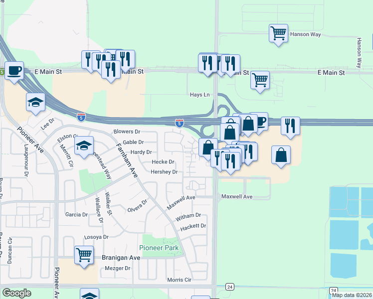 map of restaurants, bars, coffee shops, grocery stores, and more near 1950 Kincheloe Court in Woodland