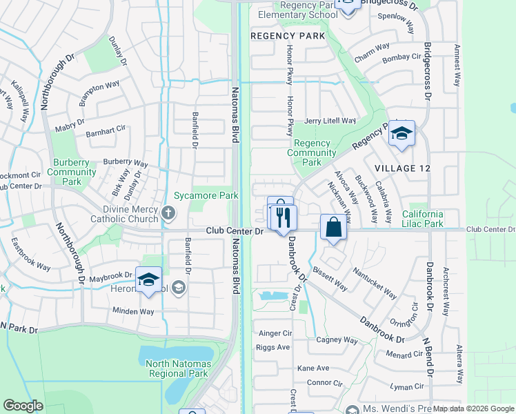 map of restaurants, bars, coffee shops, grocery stores, and more near 2001 Club Center Drive in Sacramento