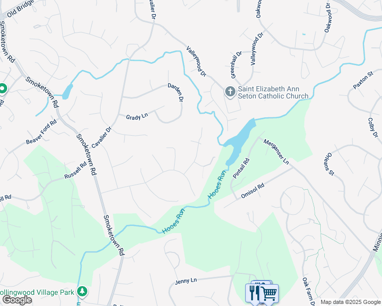 map of restaurants, bars, coffee shops, grocery stores, and more near 13008 Shadwell Court in Woodbridge