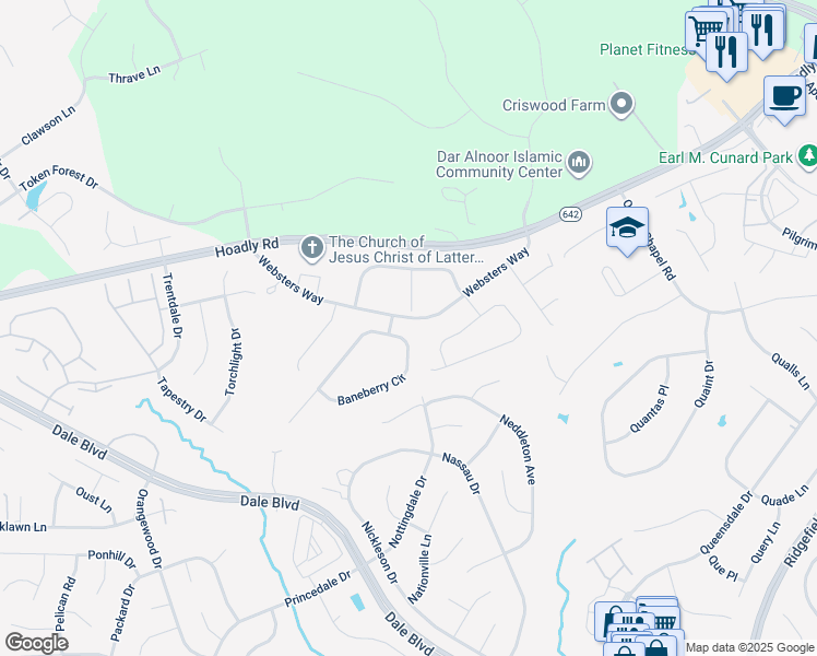 map of restaurants, bars, coffee shops, grocery stores, and more near 14072 Baneberry Circle in Manassas