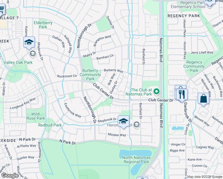 map of restaurants, bars, coffee shops, grocery stores, and more near 2310 Bayless Way in Sacramento