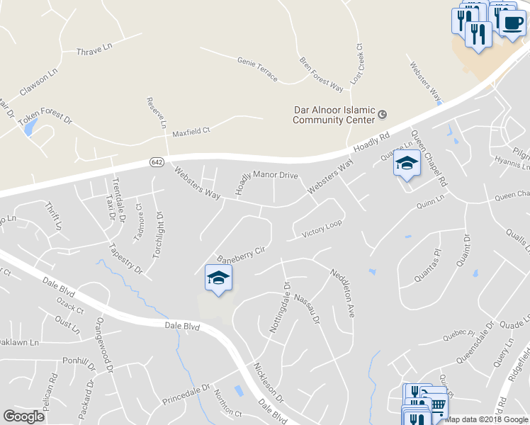 map of restaurants, bars, coffee shops, grocery stores, and more near 14076 Baneberry Circle in Manassas