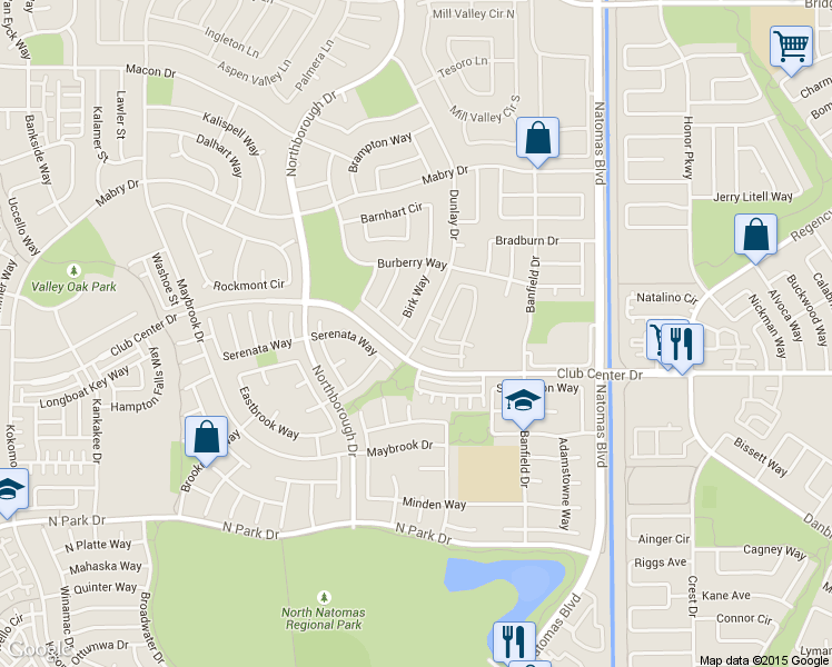 map of restaurants, bars, coffee shops, grocery stores, and more near 2310 Bayless Way in Sacramento