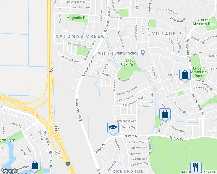 map of restaurants, bars, coffee shops, grocery stores, and more near 3130 Sandpiper Way in Sacramento