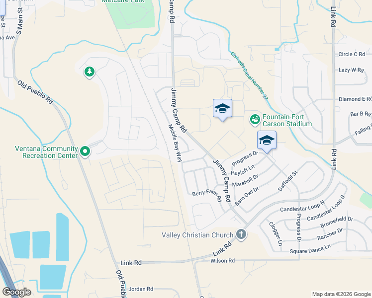 map of restaurants, bars, coffee shops, grocery stores, and more near 7719 Del Ray Bay Street in Fountain