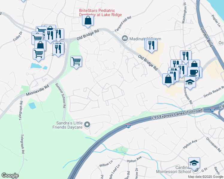 map of restaurants, bars, coffee shops, grocery stores, and more near 1927 Briar Rose Lane in Woodbridge