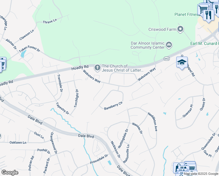 map of restaurants, bars, coffee shops, grocery stores, and more near 14094 Baneberry Circle in Manassas