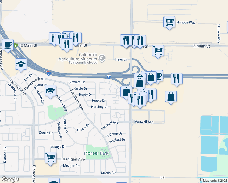 map of restaurants, bars, coffee shops, grocery stores, and more near 1953 Hawkins Court in Woodland